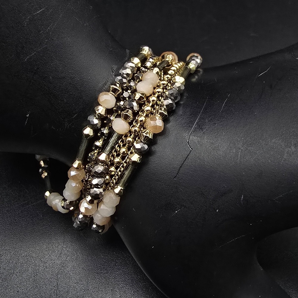 Express Pink Metallic Black Beaded Bracelet Layered